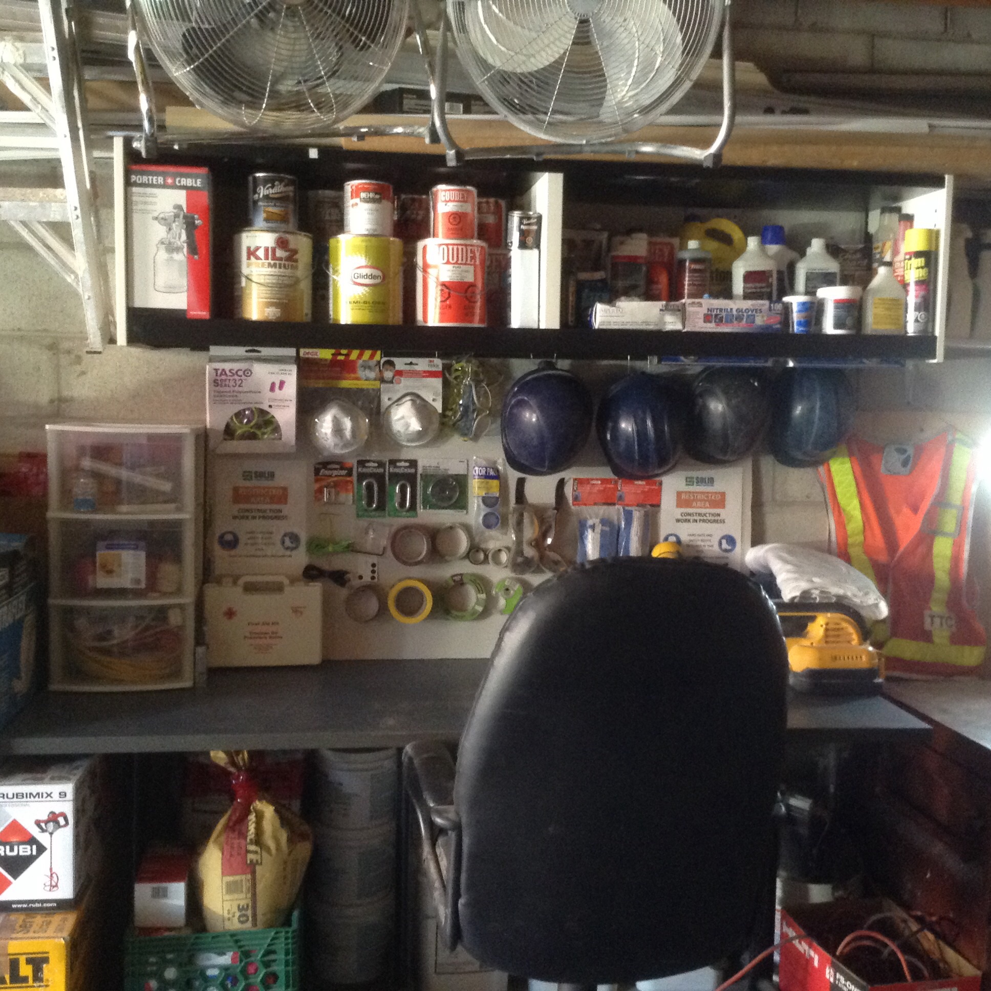 Paints, safety items, board and desk