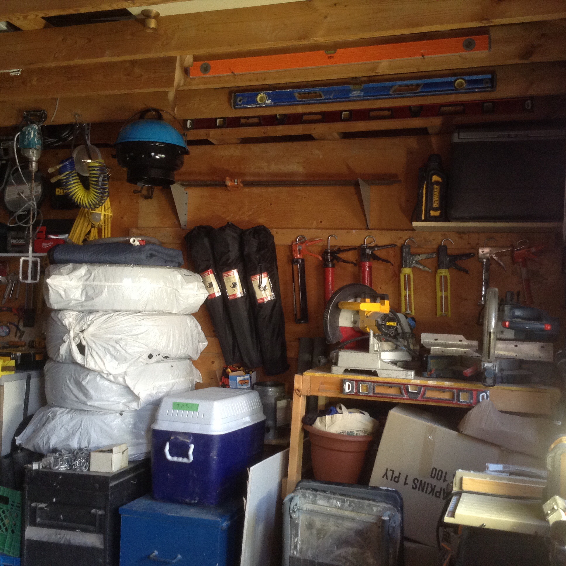 Levels, caulking guns, tires